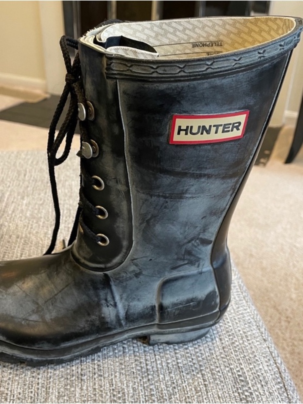 Hunter womens size 37 Black Lace-Up Rain Boots